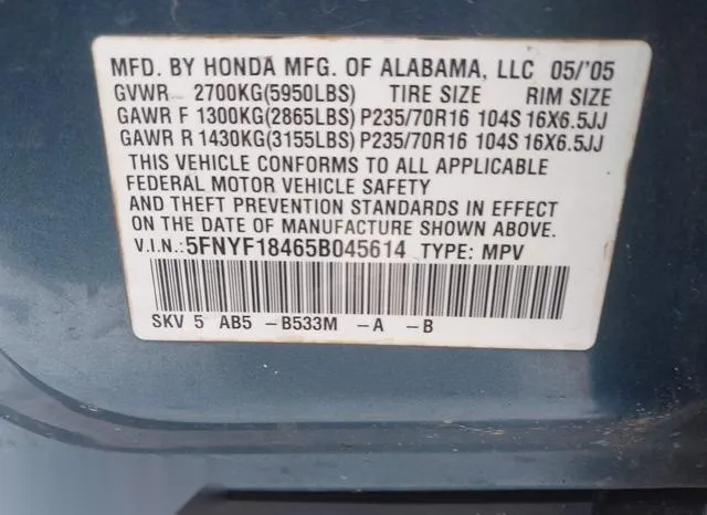 5FNYF18465B045614 2005 2005 Honda Pilot- EX 9