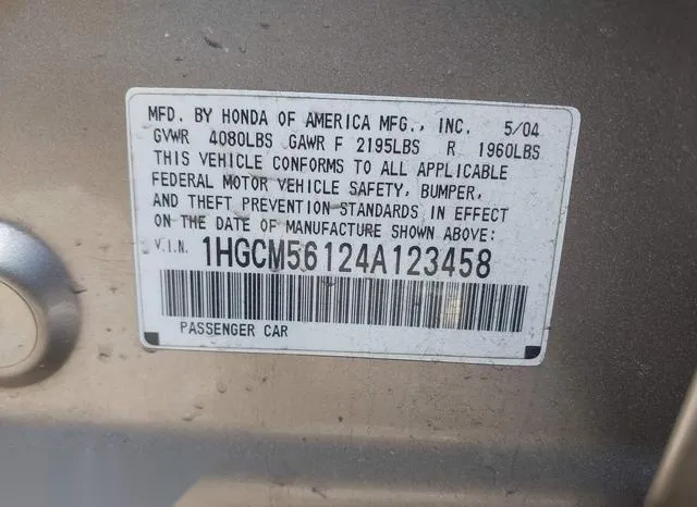 1HGCM56124A123458 2004 2004 Honda Accord- 2-4 DX 9