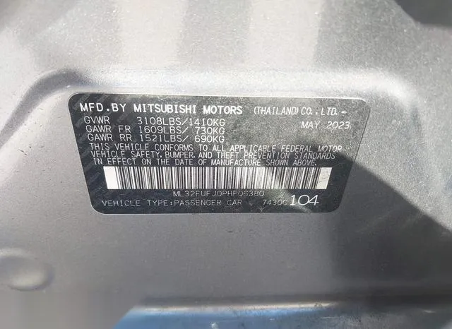 ML32FUFJ0PHF06380 2023 2023 Mitsubishi Mirage- G4 LE 9