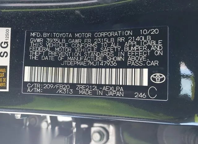 JTDEPMAE7MJ147936 2021 2021 Toyota Corolla- LE 9