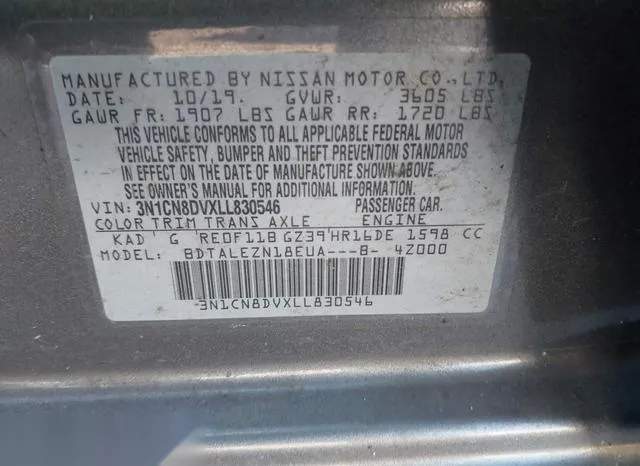 3N1CN8DVXLL830546 2020 2020 Nissan Versa- S Xtronic Cvt 9