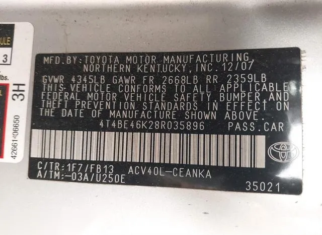 4T4BE46K28R035896 2008 2008 Toyota Camry 9