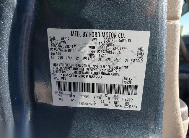 1FMCU9D70CKB88293 2012 2012 Ford Escape- Xlt 9