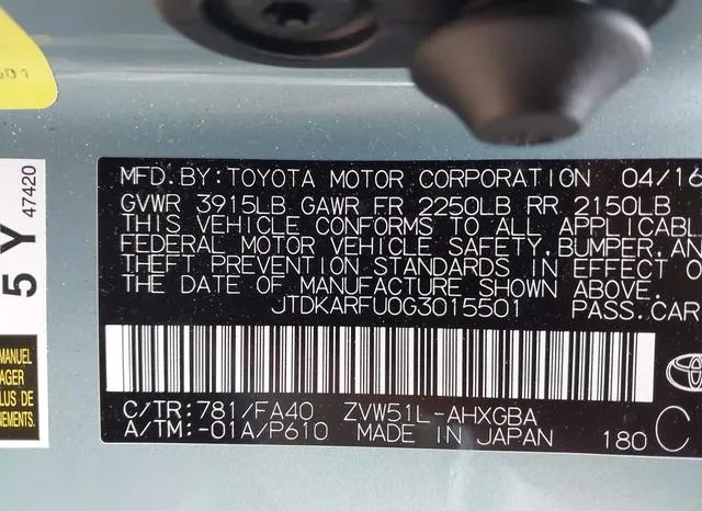 JTDKARFU0G3015501 2016 2016 Toyota Prius- Three 9