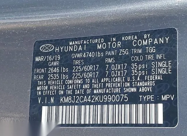 KM8J2CA42KU990075 2019 2019 Hyundai Tucson- SE 9