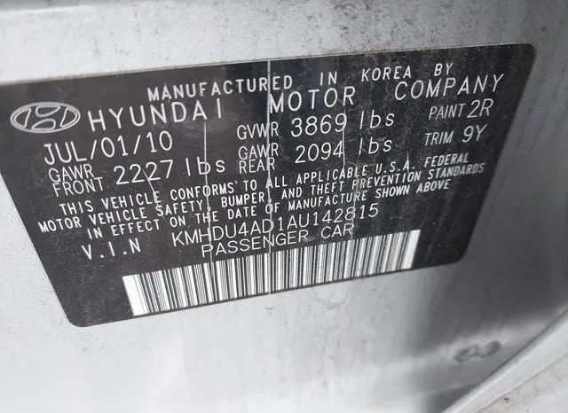 KMHDU4AD1AU142815 2010 2010 Hyundai Elantra- Gls 9