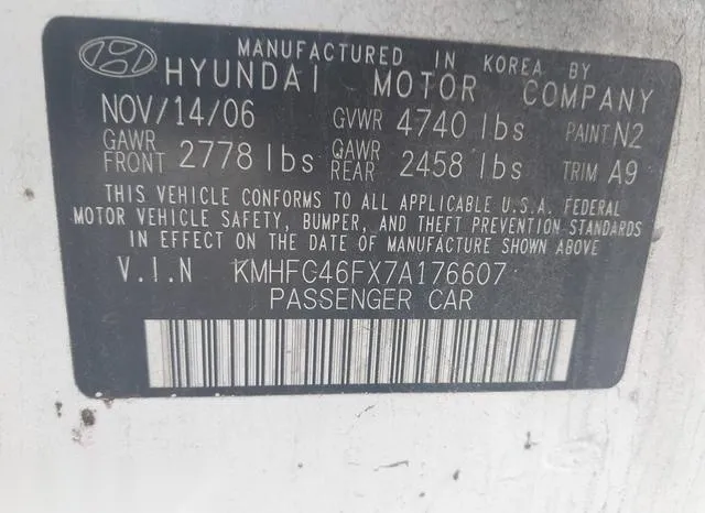 KMHFC46FX7A176607 2007 2007 Hyundai Azera- Limited/Se 9