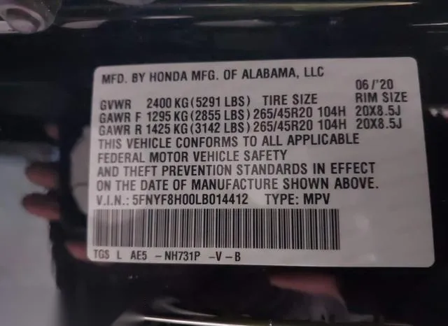 5FNYF8H00LB014412 2020 2020 Honda Passport- Awd Elite 9