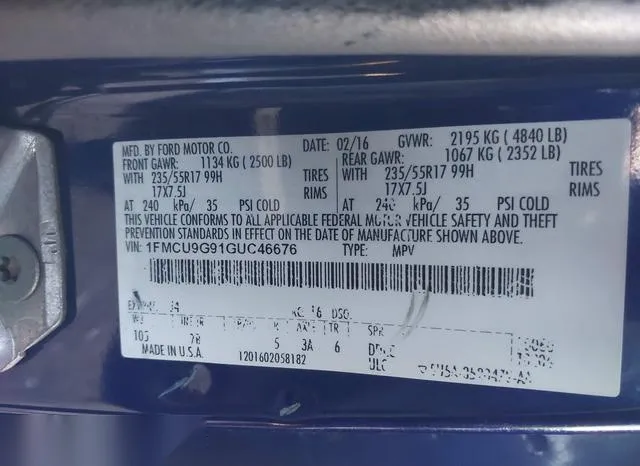 1FMCU9G91GUC46676 2016 2016 Ford Escape- SE 9