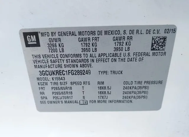 3GCUKREC1FG289249 2015 2015 Chevrolet Silverado 1500- 1LT 9