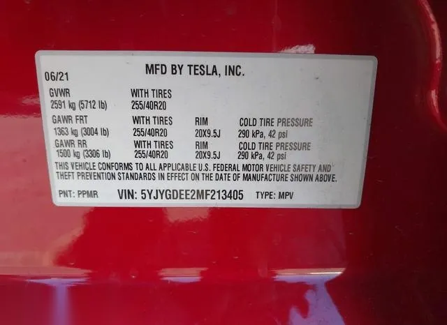 5YJYGDEE2MF213405 2021 2021 Tesla Model Y- Long Range Dual 9