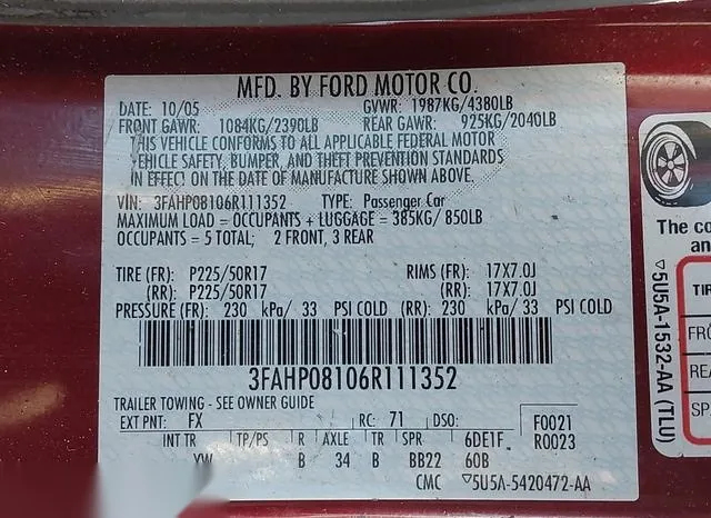 3FAHP08106R111352 2006 2006 Ford Fusion- Sel 9