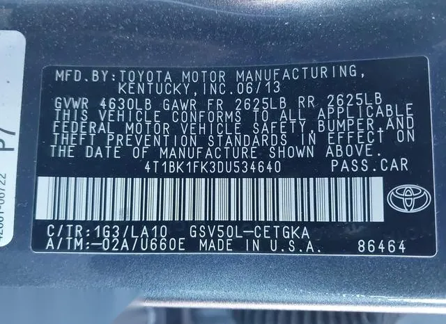 4T1BK1FK3DU534640 2013 2013 Toyota Camry- Xle V6 9