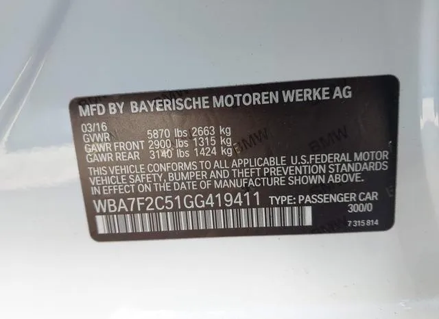 WBA7F2C51GG419411 2016 2016 BMW 7 Series- 750I Xdrive 9