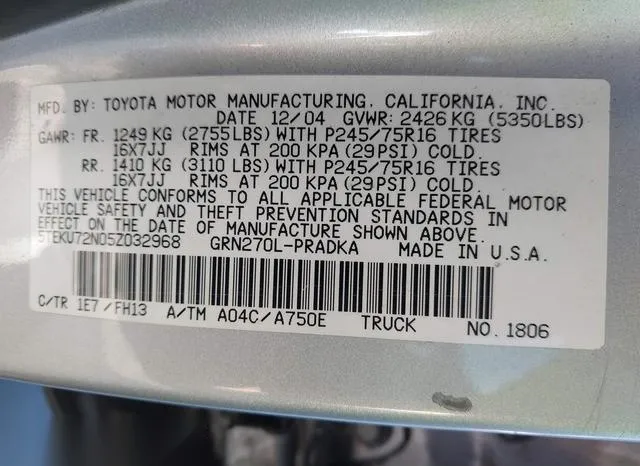 5TVKU72N05Z032968 2005 2005 Toyota Tacoma 9