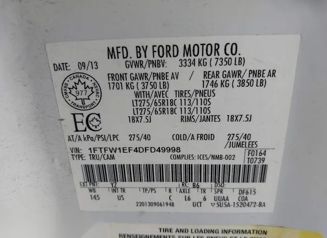 1FTFW1EF4DFD49998 2013 2013 Ford F-150- Xlt 9