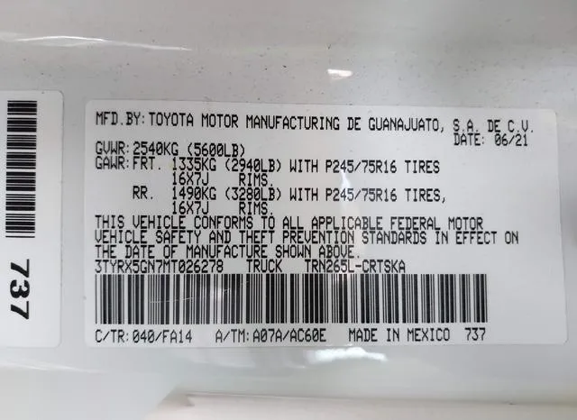 3TYRX5GN7MT026278 2021 2021 Toyota Tacoma- SR 9