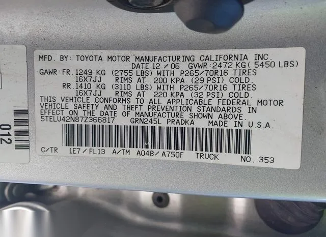 5TELU42N87Z366817 2007 2007 Toyota Tacoma- Double Cab 9