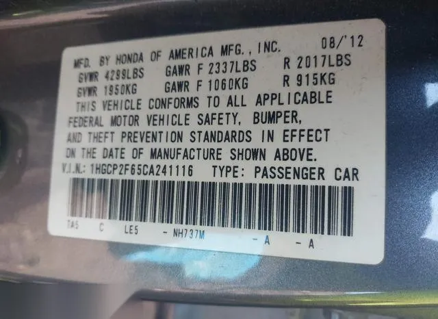 1HGCP2F65CA241116 2012 2012 Honda Accord- 2-4 SE 9