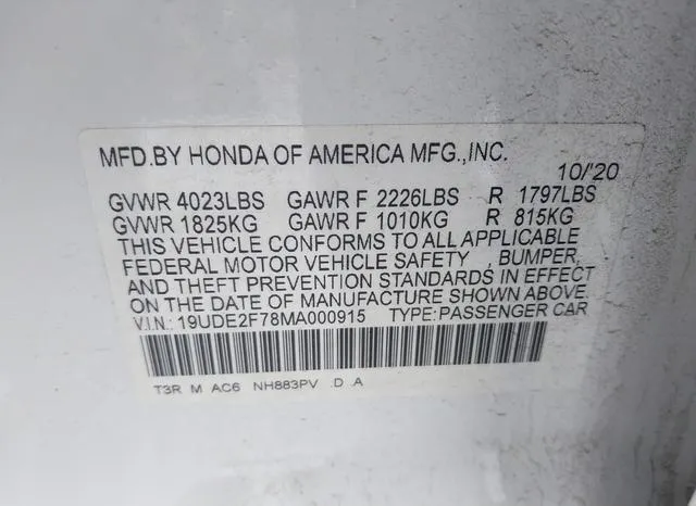 19UDE2F78MA000915 2021 2021 Acura ILX- Premium Package/Tech 9