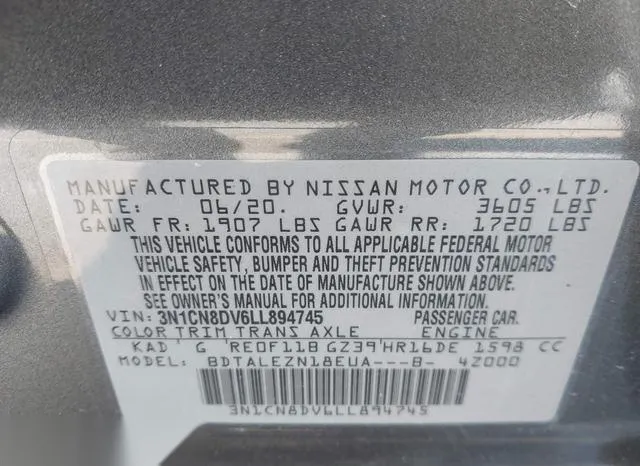 3N1CN8DV6LL894745 2020 2020 Nissan Versa- S Xtronic Cvt 9