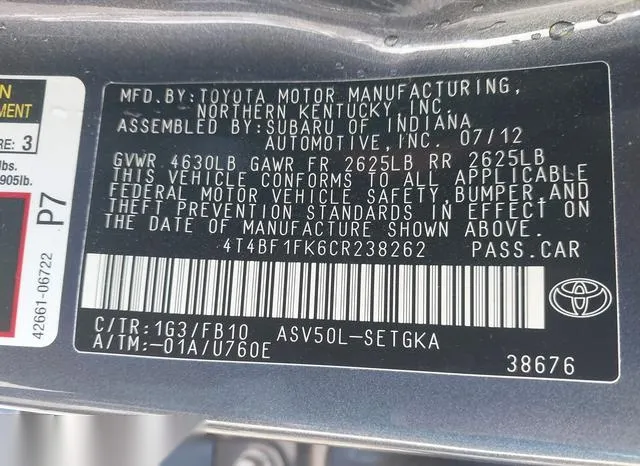 4T4BF1FK6CR238262 2012 2012 Toyota Camry- Xle 9