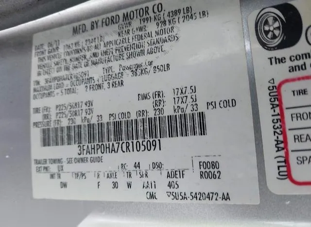 3FAHP0HA7CR105091 2012 2012 Ford Fusion- SE 9