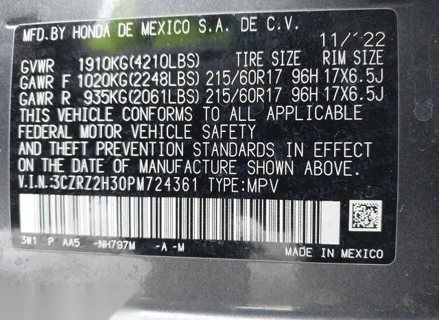 3CZRZ2H30PM724361 2023 2023 Honda HR-V- Awd Lx 9