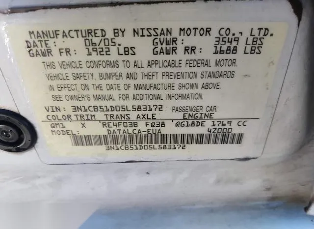 3N1CB51D05L583172 2005 2005 Nissan Sentra- 1-8 9