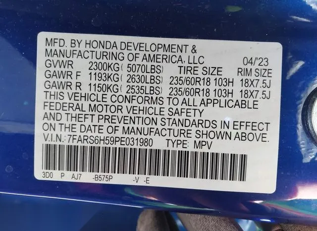 7FARS6H59PE031980 2023 2023 Honda CR-V- Hybrid Sport 9