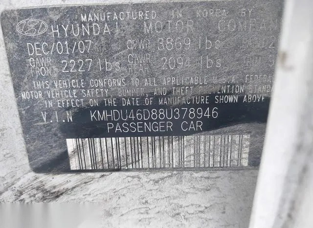 KMHDU46D88U378946 2008 2008 Hyundai Elantra- Gls/Se 9