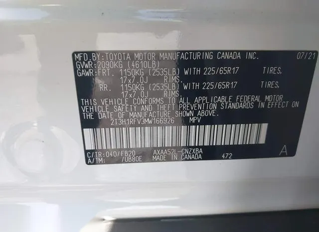 2T3H1RFV3MW166926 2021 2021 Toyota RAV4- LE 9