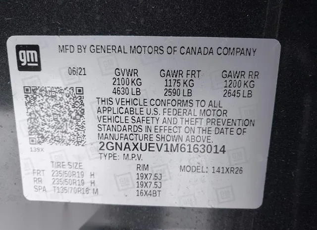 2GNAXUEV1M6163014 2021 2021 Chevrolet Equinox- Awd Lt 9