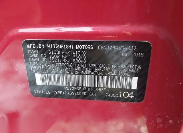 ML32F3FJ7HHF10535 2017 2017 Mitsubishi Mirage- G4 ES 9