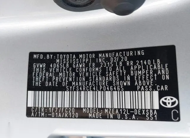 5YFS4RCE4LP046465 2020 2020 Toyota Corolla- SE 8