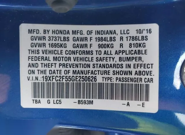 19XFC2F55GE250626 2016 2016 Honda Civic- LX 9