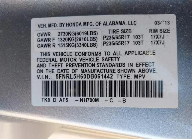 5FNRL5H60DB061442 2013 2013 Honda Odyssey- Ex-L 9