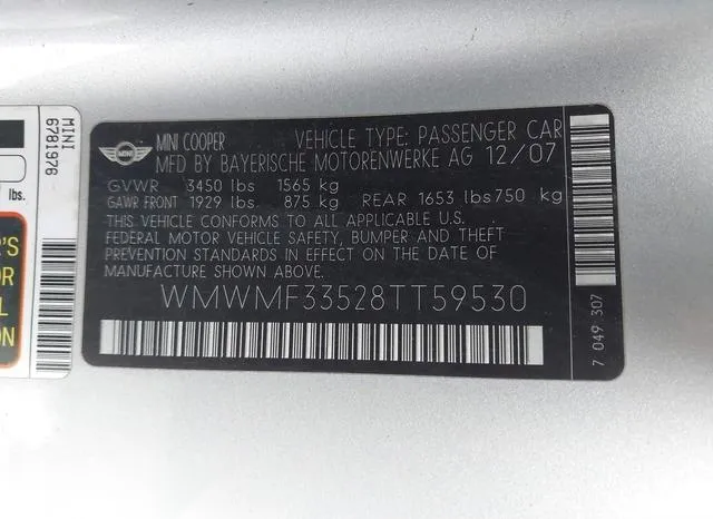 WMWMF33528TT59530 2008 2008 Mini Cooper 9