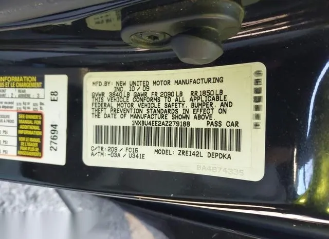 1NXBU4EE2AZ279188 2010 2010 Toyota Corolla- LE 9