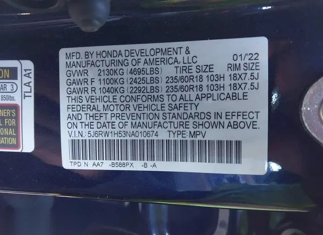 5J6RW1H53NA010674 2022 2022 Honda CR-V- 2Wd Ex 9