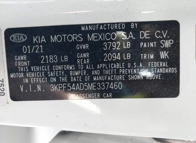 3KPF54AD5ME337460 2021 2021 KIA Forte- EX 9