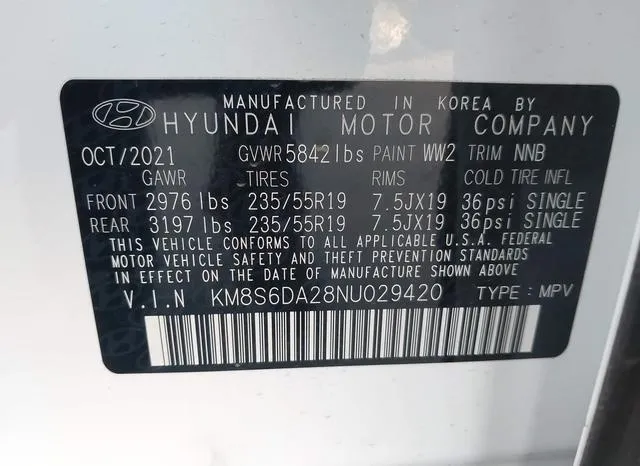 KM8S6DA28NU029420 2022 2022 Hyundai Santa Fe Plug-In Hybrid 9