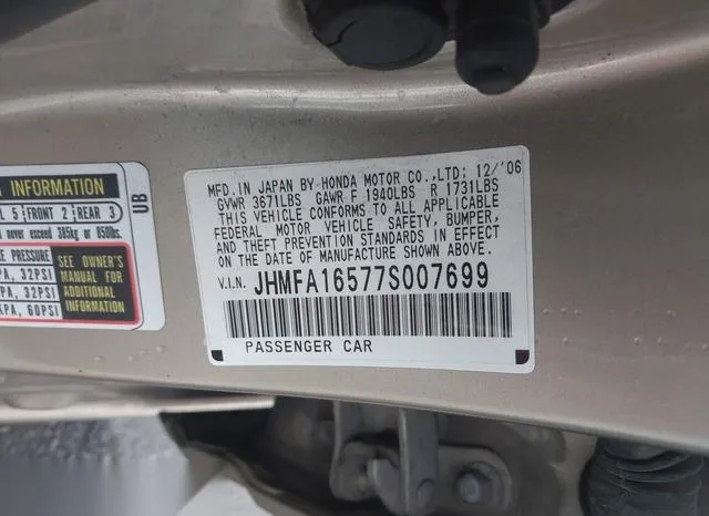 JHMFA16577S007699 2007 2007 Honda Civic- LX 9