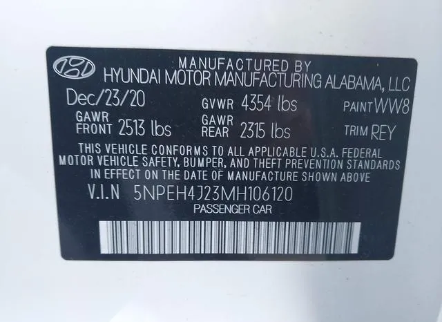 5NPEH4J23MH106120 2021 2021 Hyundai Sonata- Limited 9