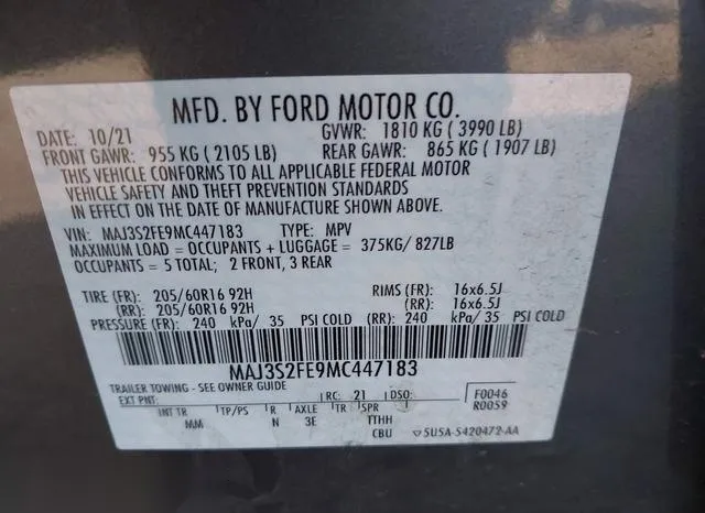 MAJ3S2FE9MC447183 2021 2021 Ford Ecosport- S 9