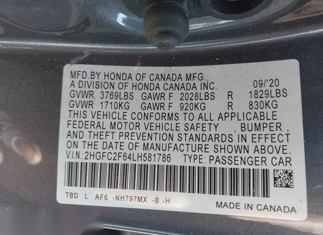 2HGFC2F64LH581786 2020 2020 Honda Civic- LX 9