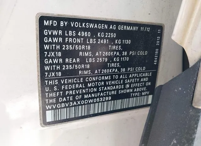 WVGBV3AX0DW053299 2013 2013 Volkswagen Tiguan- SE 9