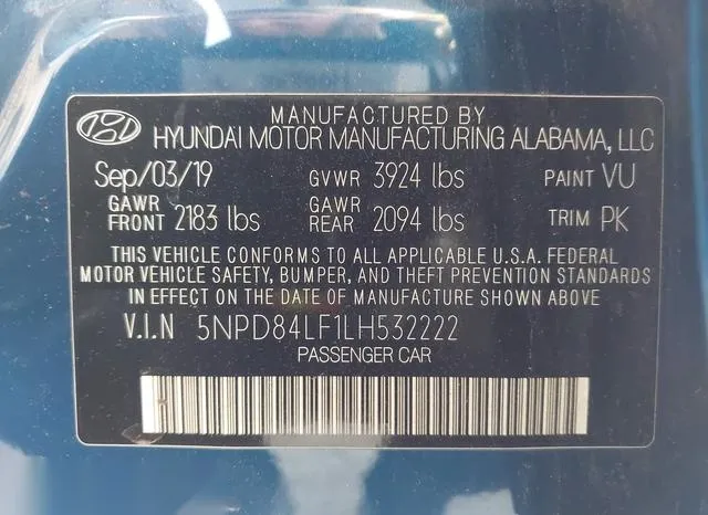 5NPD84LF1LH532222 2020 2020 Hyundai Elantra- Sel 9