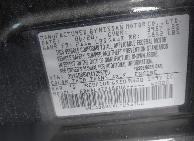 3N1AB8BVXLY255760 2020 2020 Nissan Sentra- S Xtronic Cvt 9