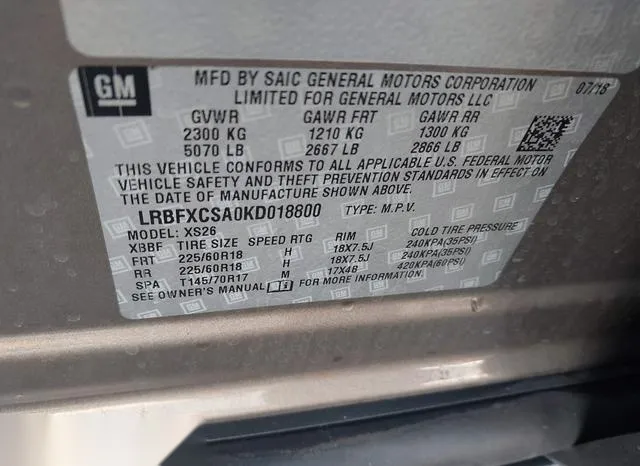 LRBFXCSA0KD018800 2019 2019 Buick Envision- Fwd Essence 9